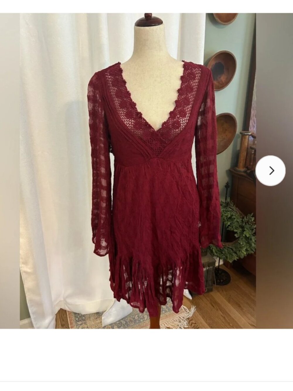 Free People Red Crochet Lace Ruffle Mini Dress